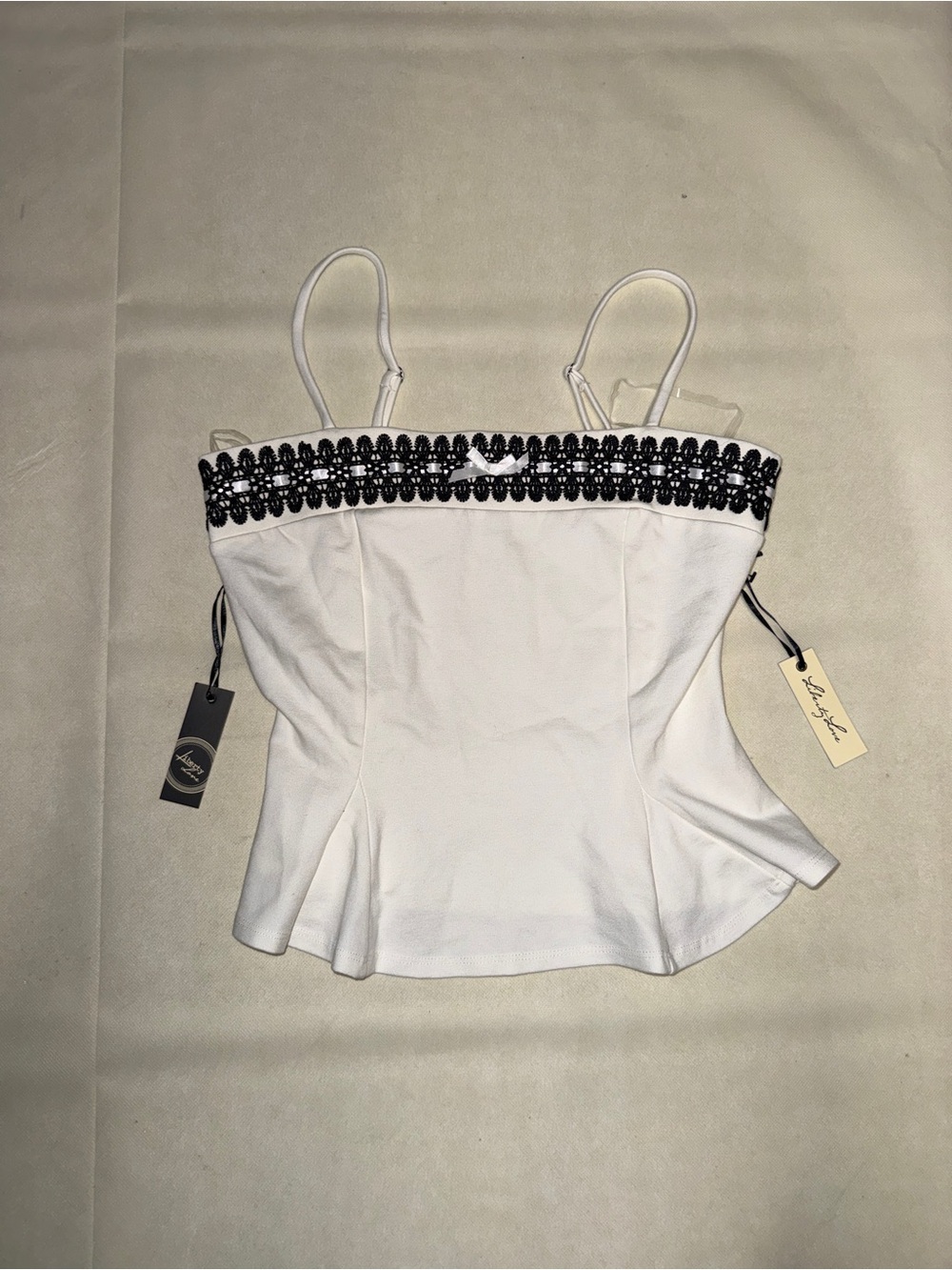 Liberty Love White Camisole with Black Beaded Trim